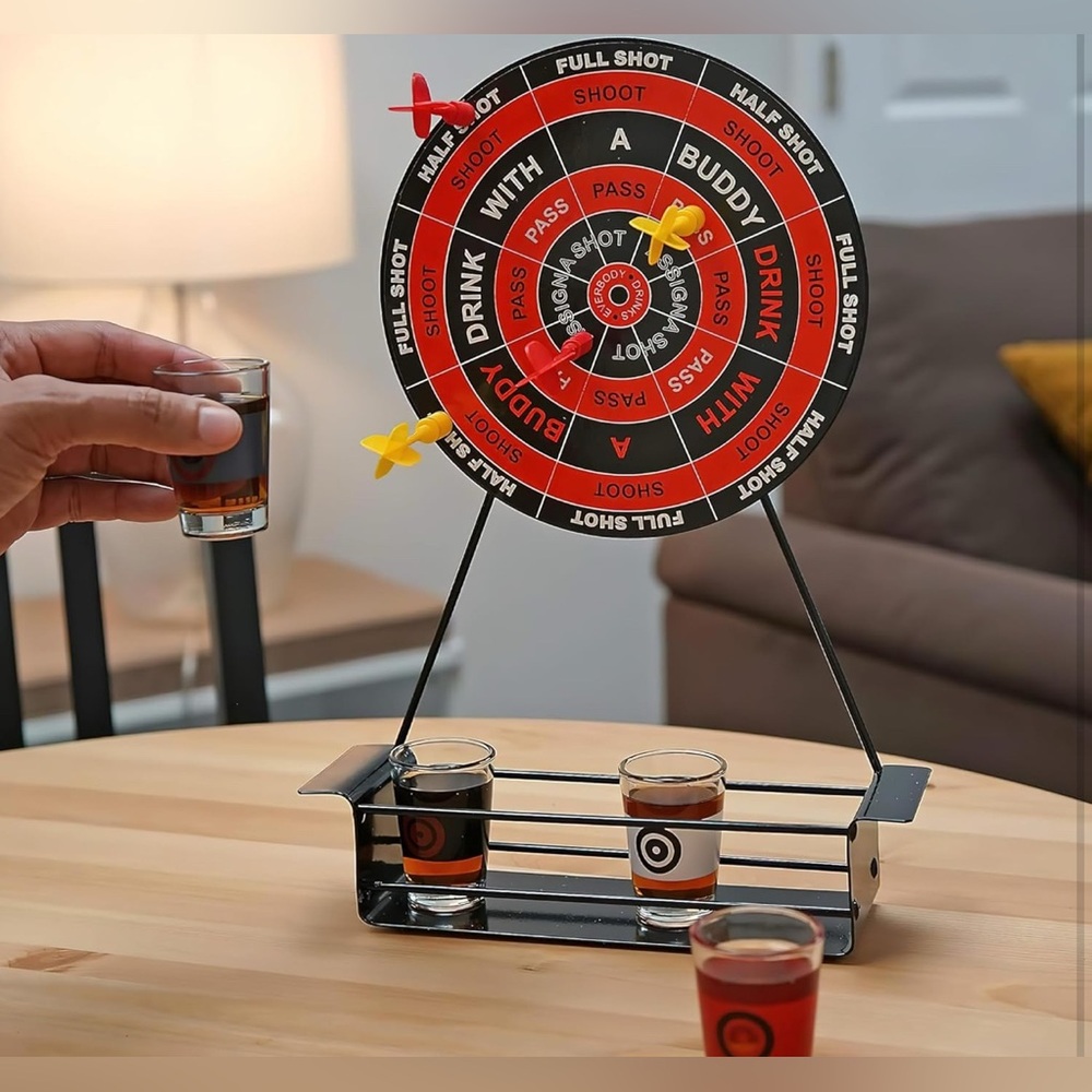 Dartboard Shot Glass Game Set - Red and Black